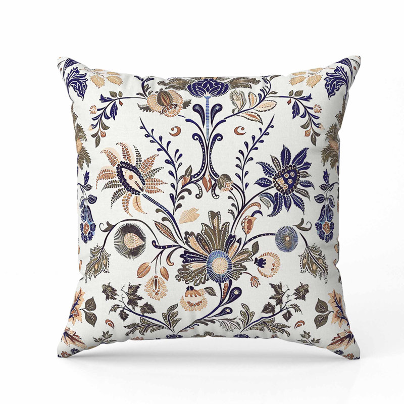Coussin en suède Jewel, Bleu / Orange, Carré 16 po