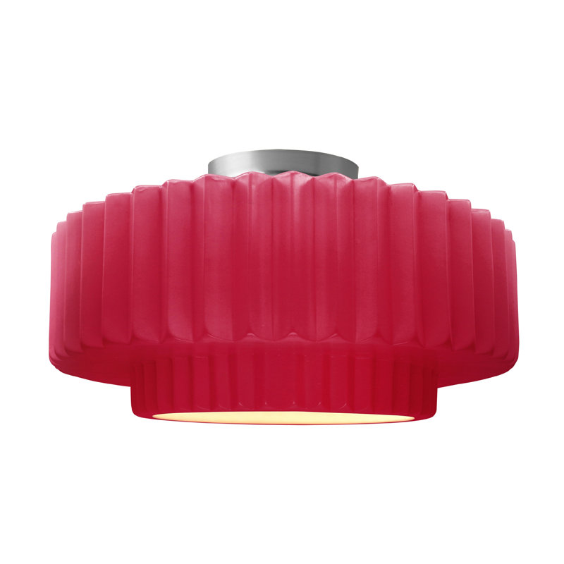 Radiance Ceramic Pleated Semi-Flush Mount, 8" H x 16.5" W x 16.5" D, Cerise, Brushed Nickel