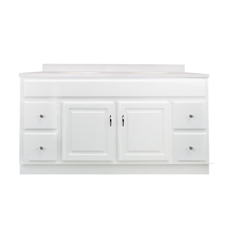 Concord 61 Inch Bathroom Vanity with Cultured Marble Top, Assembled, White, 4" Centerset