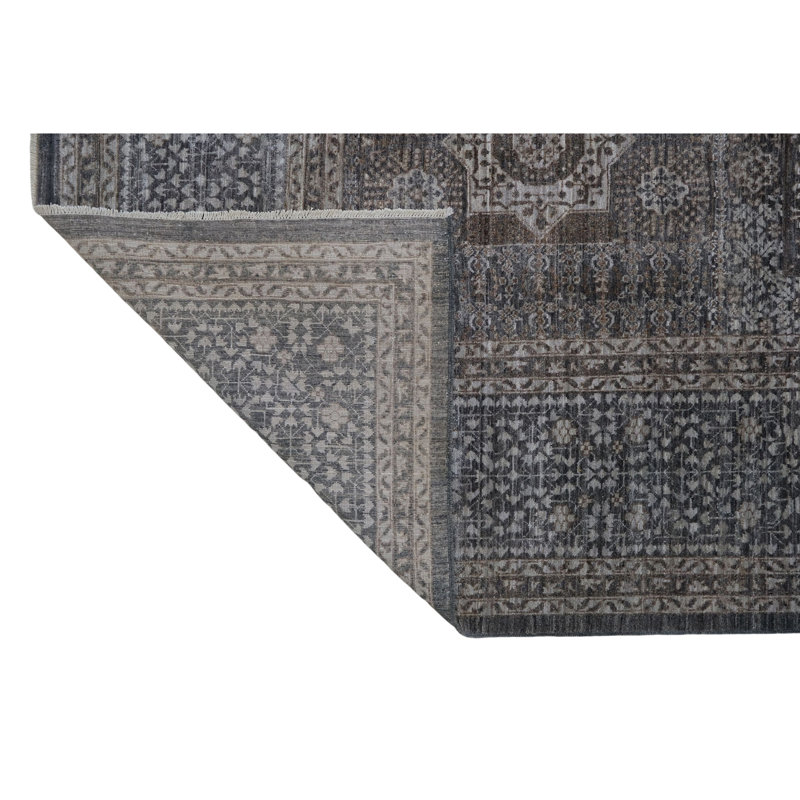 Hand Knotted Wool Area Rug in Brown And Gray