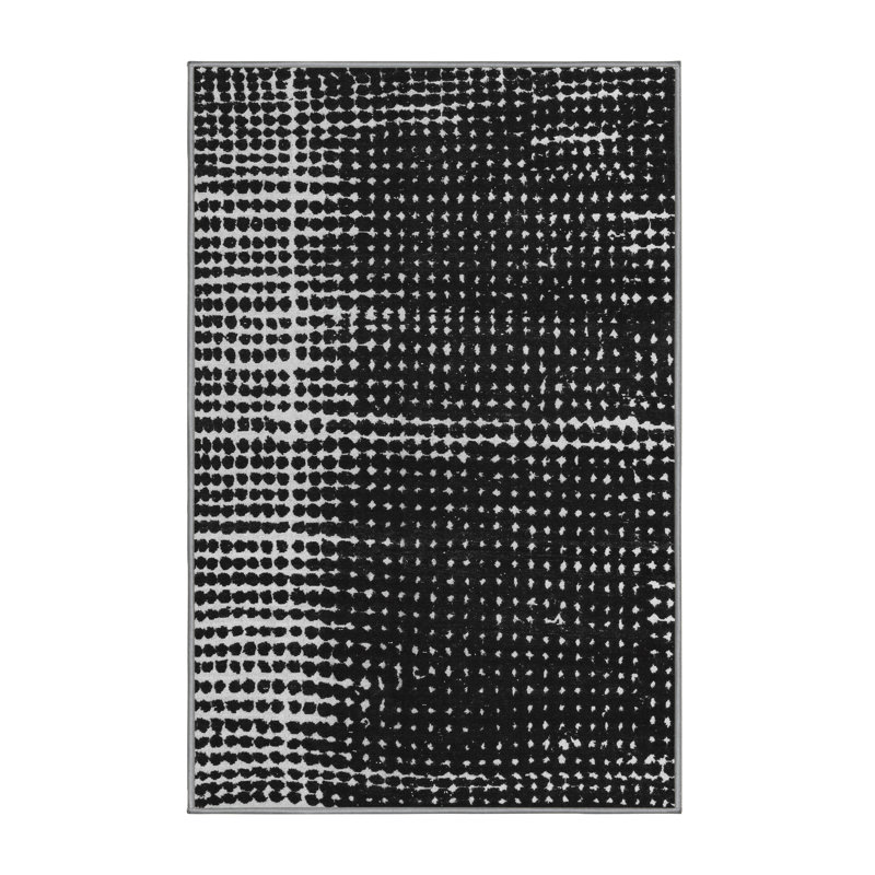 Tapis en laine / polyester tissé à la machine en gris / blanc / noir, Rectangle 8 pi x 12 pi