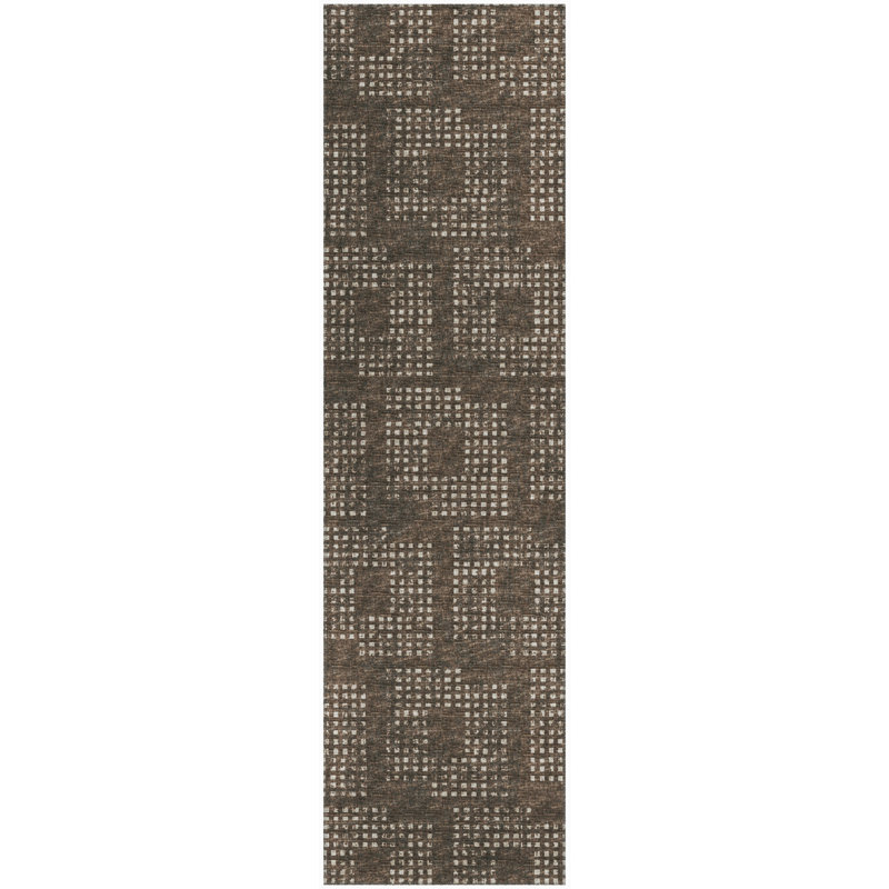Idelia Chenille Washable Houndstooth and Geometric Indoor/Outdoor Rug, Runner 2'3" x 7'6"