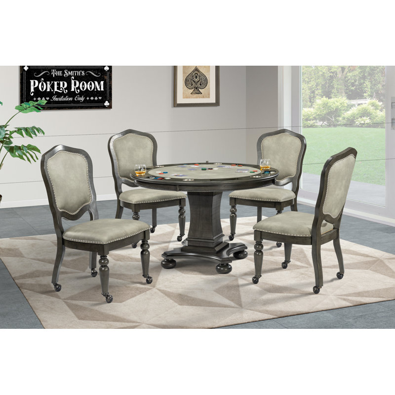 Table de poker à plateau réversible à 6 joueurs en bouleau avec 4 chaises Vegas, Gris moderne / Crème