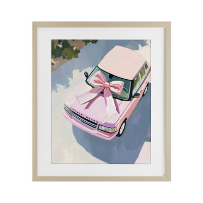 Motif de luxe rose avec ruban encadré sous verre, design par The Prints Vibe