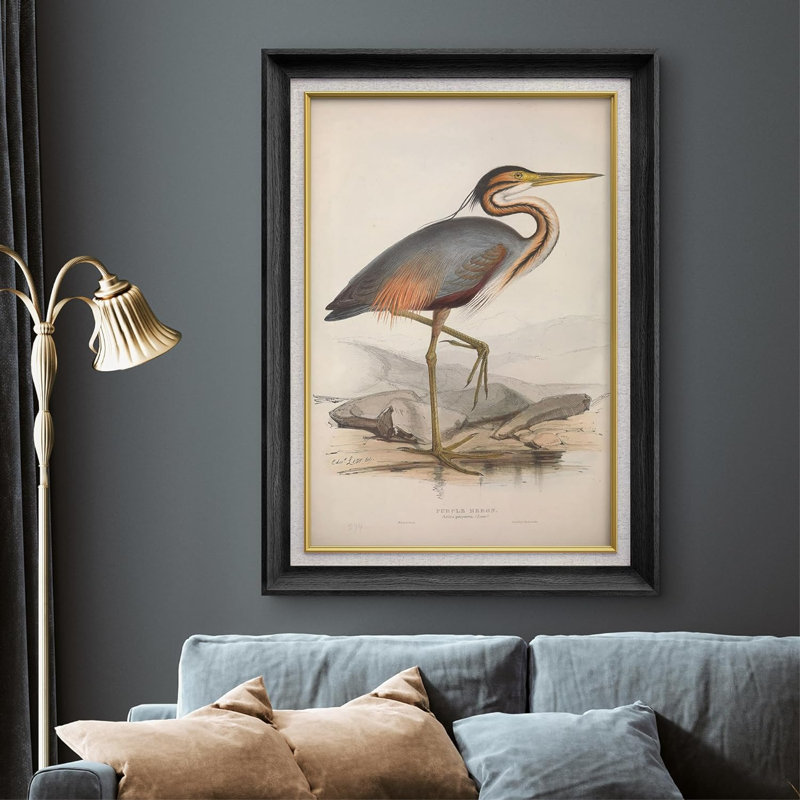 «Rustic Crane Heron Bird», peinture sur toile à cadre unique, Noir