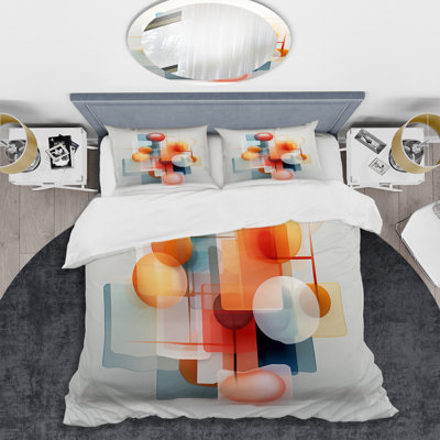 Ensemble de housse de couette géométrique orange et bleu à motif de cercles harmonieux IV