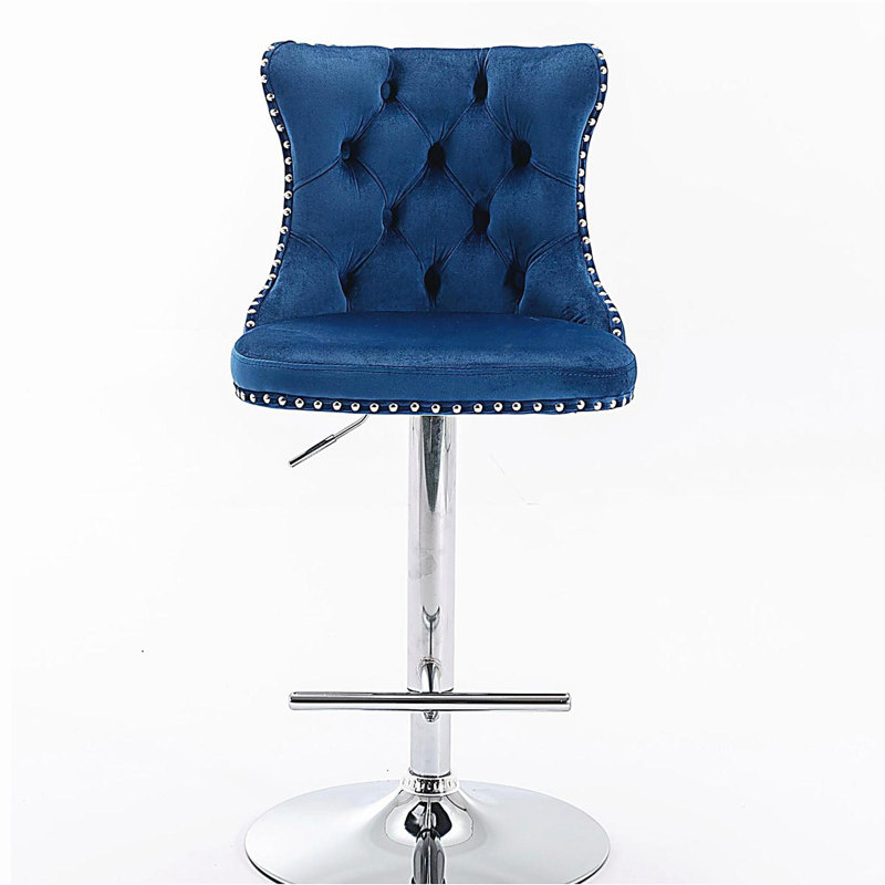 Tabourets de bar pivotants en velours à hauteur de siège réglable, tabourets de bar rembourrés modernes à base chromée avec dossier capitonné confortable, ensemble de 2