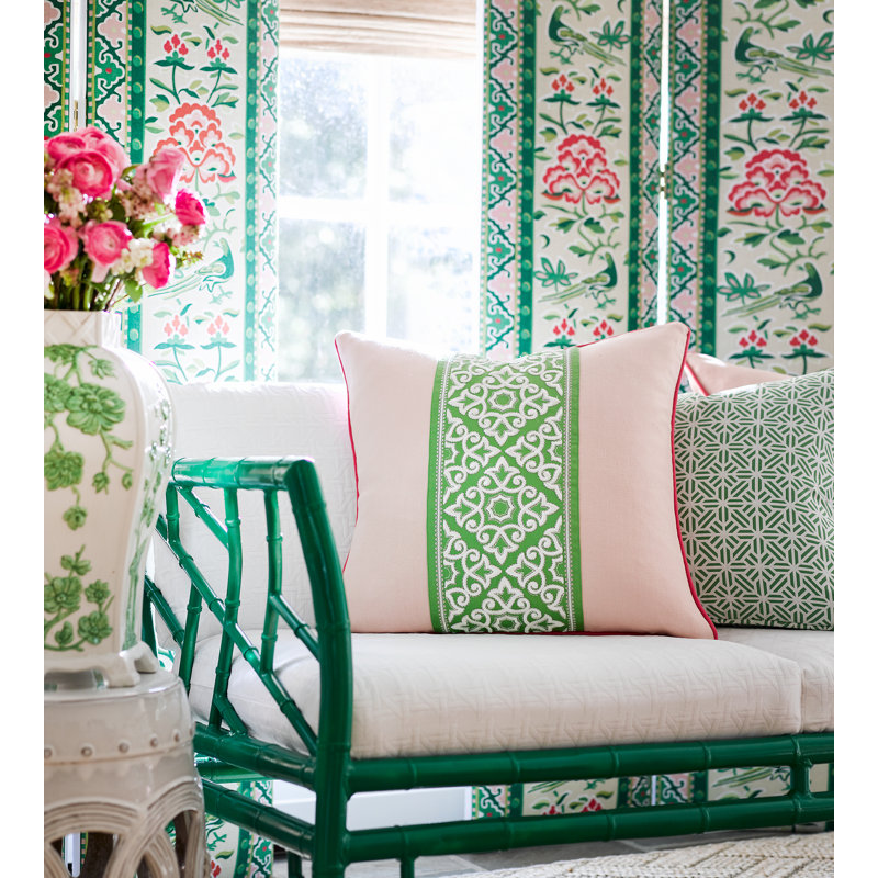 Chinois Chic Royal Peony Linen Print Fabric, Spring Green
