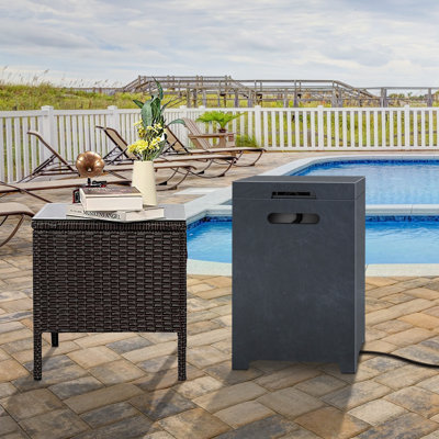 Durx-litecrete Outdoor Modern 23.6 In. H Square Dark Grey Lightweight Concrete Storage Box With Side Handles & Side Table Function