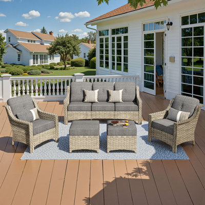Emanuell 5 - Person Outdoor Conversation Set, Wicker Patio Sofa & Chair Set with Cushions