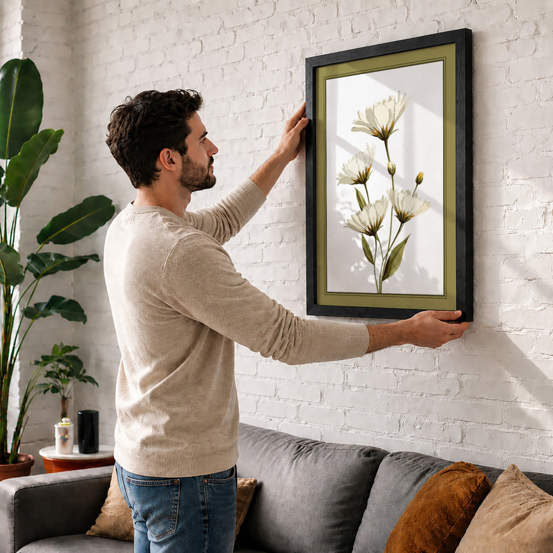 Delicate Flowering Stem Botanical - Framed Print, A1 - 84.1 x 59.4 cm, White