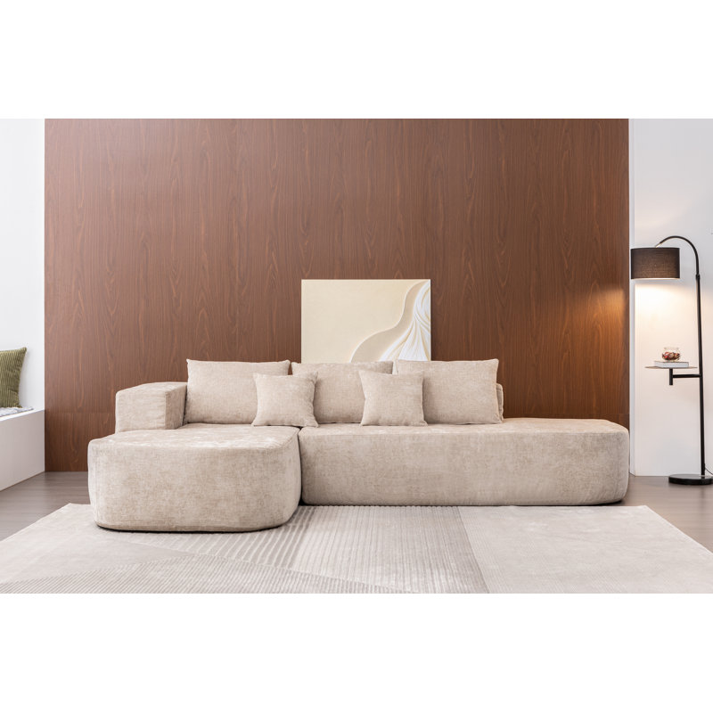 Canapé modulaire 2 pièces Lavia, Chenille beige, Accoudoir à gauche (vu de face)