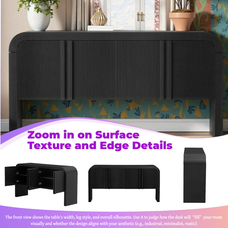 Console à motif de vagues avec 4 portes, tablette réglable, mobilier d'entrée rustique, Noir