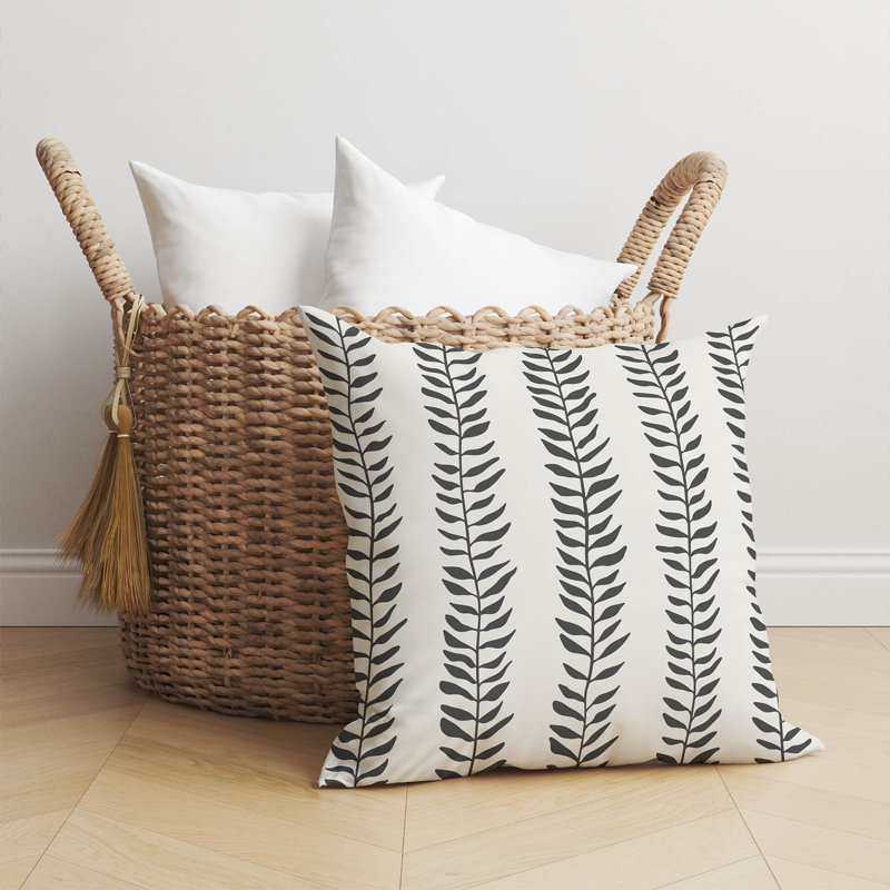 Coussin Mystic, Ivoire / floral gris anthracite, H 26 po x l 26 po