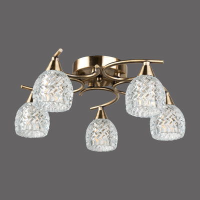 Trang 5-Light 40cm Antique Brass Semi Flush Mount Ceiling Light for Low ceilings