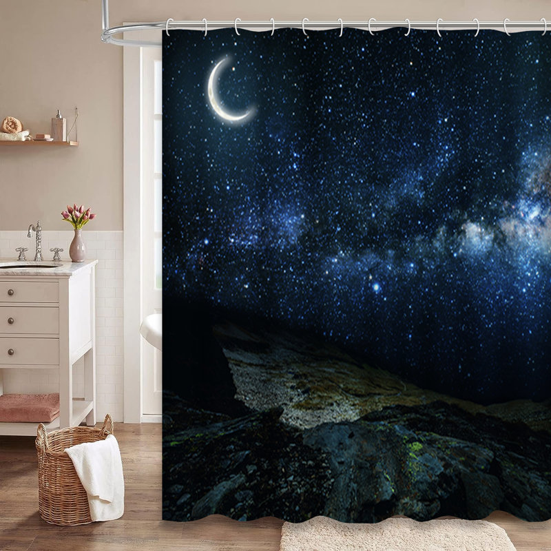 Rideau de douche à 12 crochets Mountain Night Sky Stars Moon Nasa, L 72 po x l 84 po