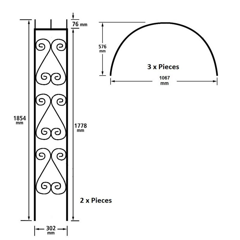 Boda 30cm D Metal Arbour in Black, 106cm W x 213cm H x 30cm D