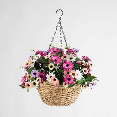 56cm Faux Daisy Hanging Basket