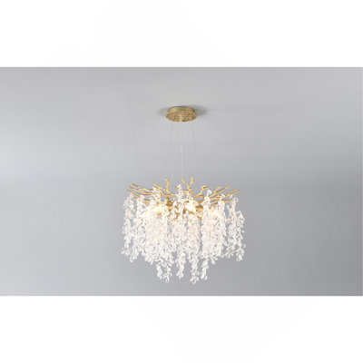 Lustre en cristal 6 lumières, luminaire suspendu de plafond moderne 6 lumières, pour salle à manger, îlot de cuisine - AUCUN AMPOULE INCLUS - OR