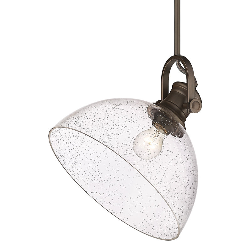 Luminaire suspendu en forme de dôme à 1 lumière Bales, Verre bullé, Bronze huilé