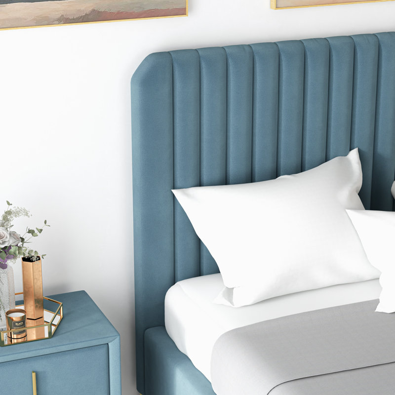 Kelii Upholstered Platform Bed, Blue, Queen