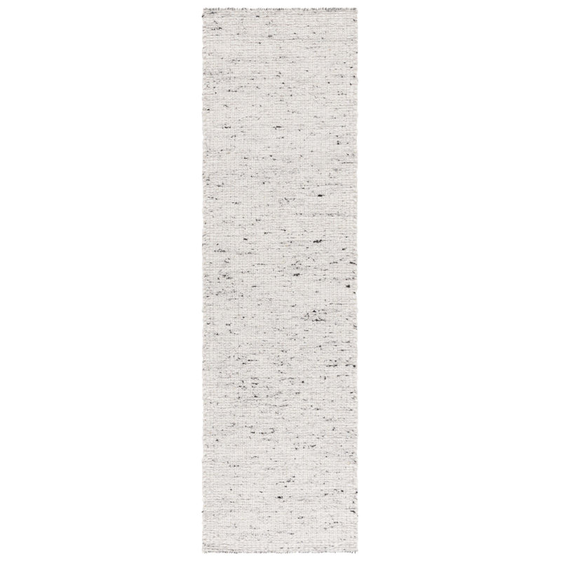 Tapis en laine tissé à la main à plat Sopheak en gris clair / noir, Tapis de couloir 2 pi 3 po x 8 pi