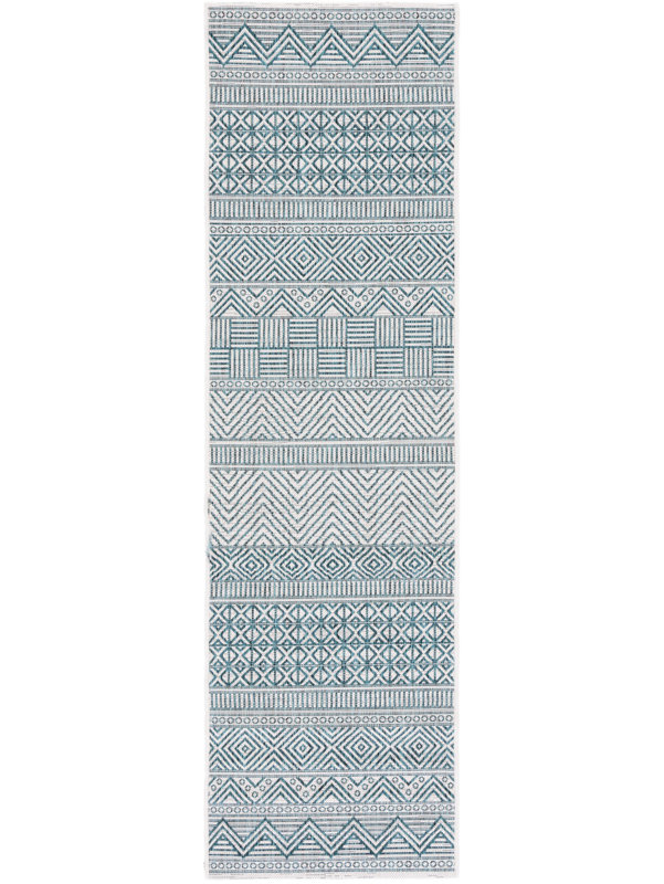 Tapis intérieur / extérieur turquoise Melillo Southwestern, Tapis de couloir 2 pi 3 po x 8 pi