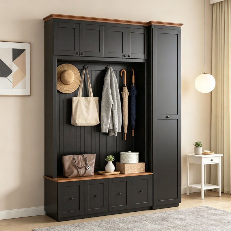 78.7''H 5-In-1 Farmhouse Hall Tree With Storage Bench, Coat Rack, Cabinets, Drawers & Hooks For Entryway/Hallway/Living Room/Mudroom