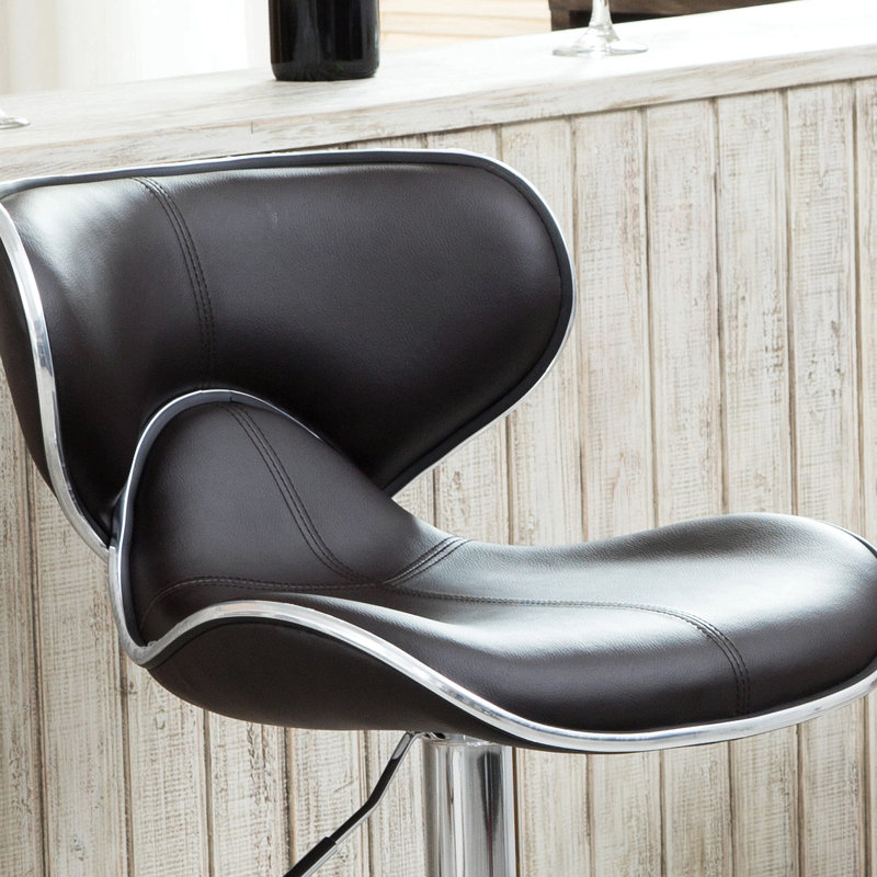 Masaccio Upholstery Airlift Adjustable Swivel Barstool With Chrome Base, Set Of 2, Matte Black