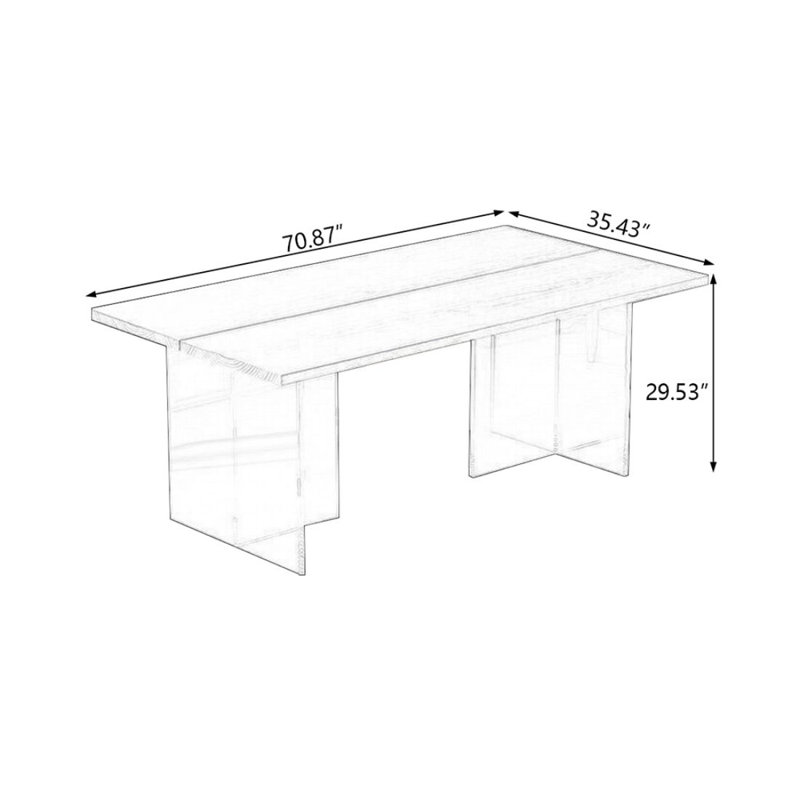 Bureau suspendu en bois massif et acrylique, H 29,53 po x l 70,87 po x P 35,43 po