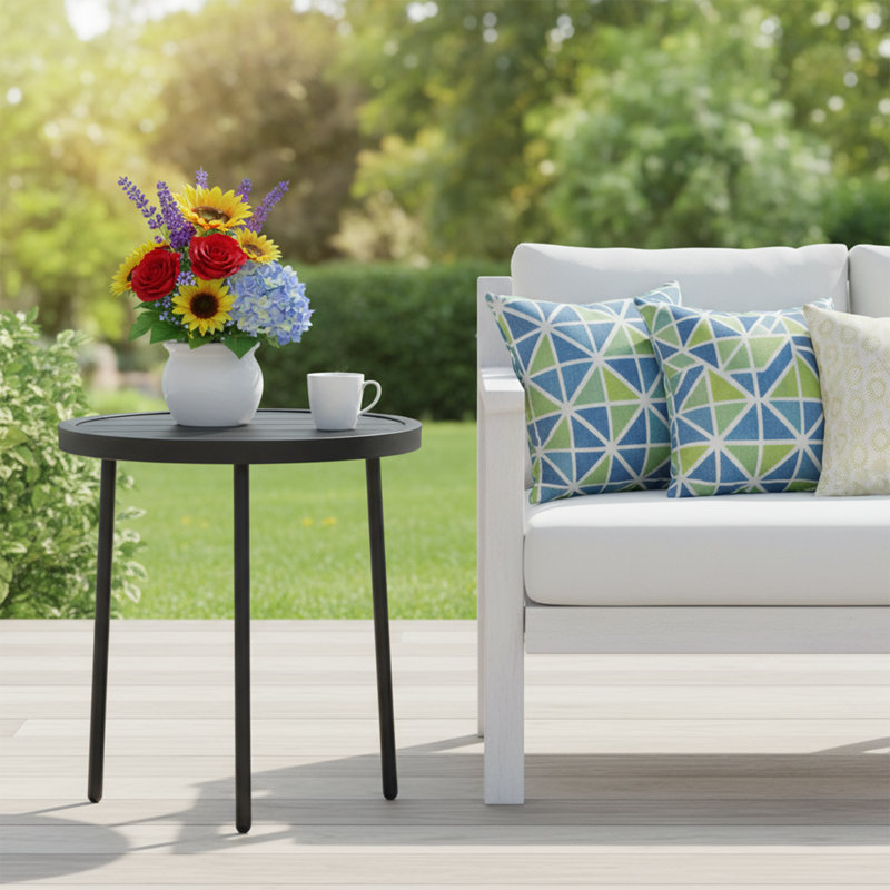 Table d'appoint ronde d'extérieur - Table de bout en acier durable pour patio, jardin, cour, balcon, salon et chambre à coucher