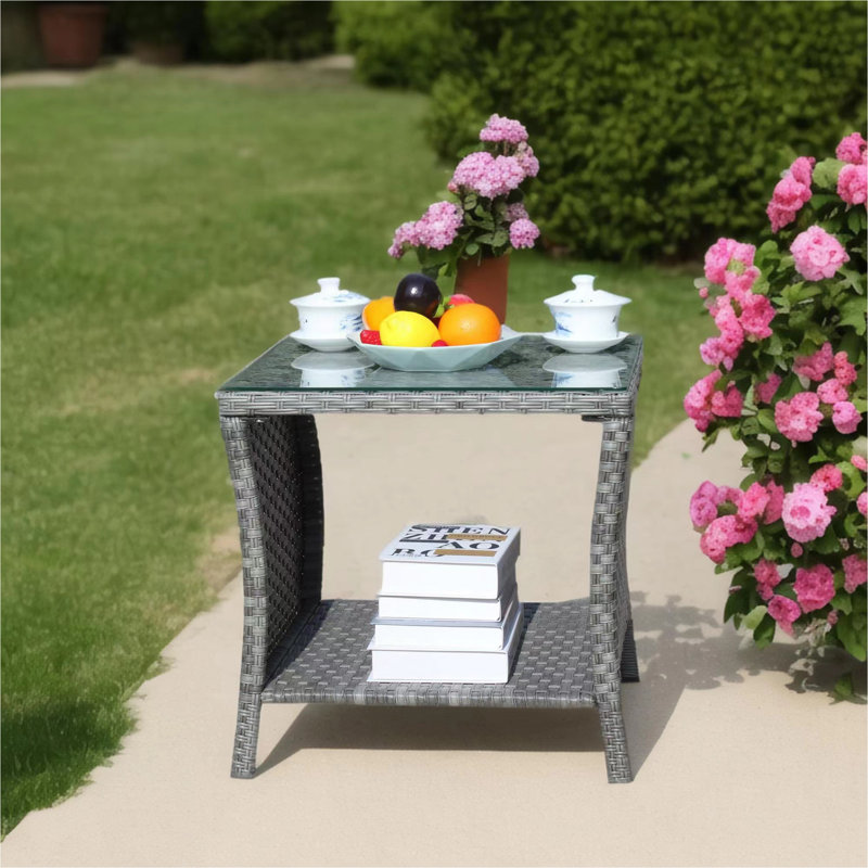 Table basse d'extérieur 1 table basse avec verre trempé transparent
