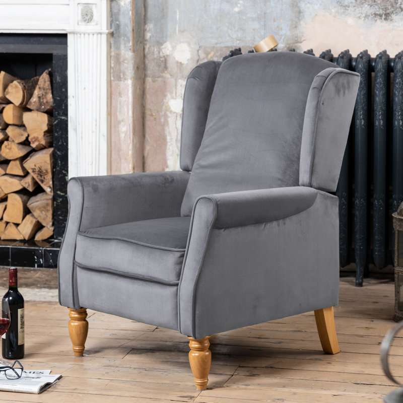 Airell 70cm Wide Velvet Wing Chair Recliner, Grey