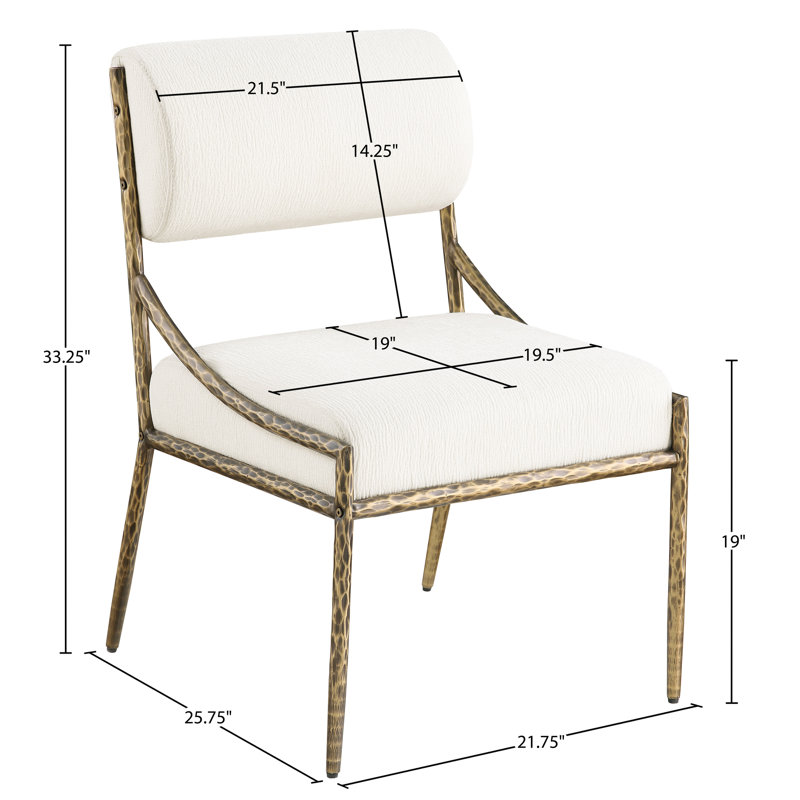 Chaise d'appoint rembourrée Bastille, Tissu chenille crème, Laiton brossé