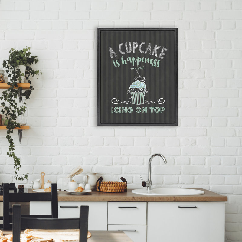 Cadre flottant «Cupcake Is Happiness with Icing», design par Lettré et doublé, Cadre flottant noir de jais, H 21 po x l 17 po