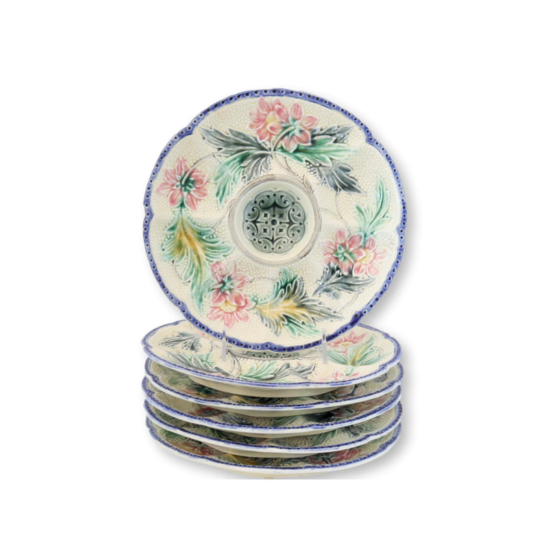 19th-C French Majolica Oyster Plates