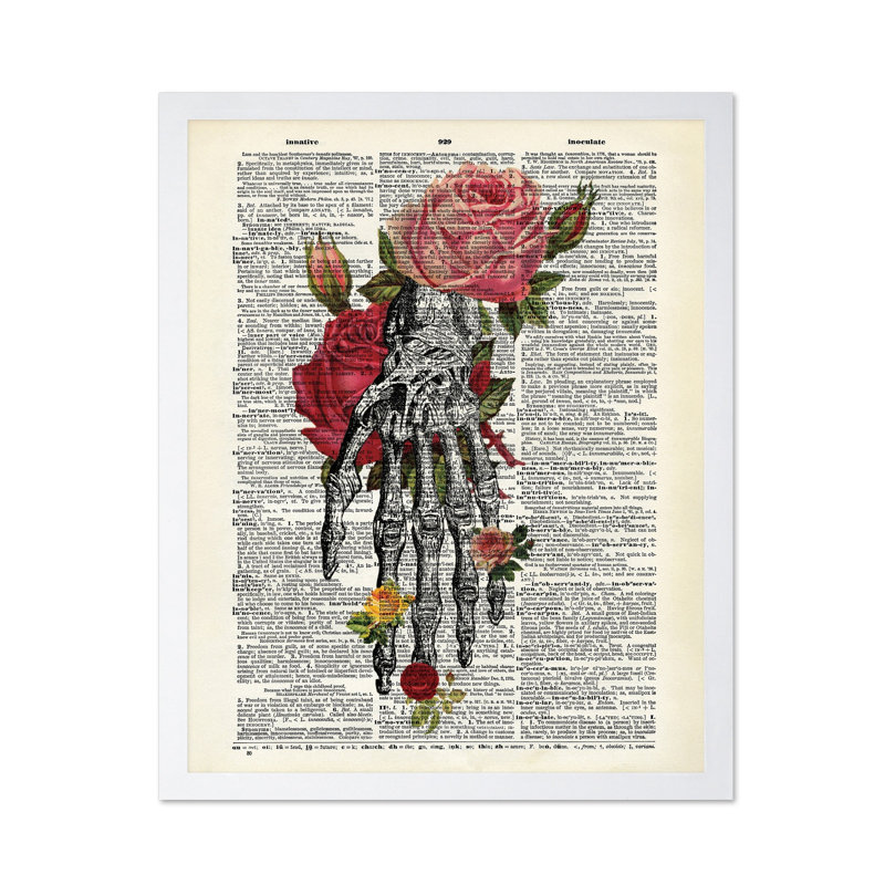 Fleurs et main de squelette, Poster, White Framed, 16"H x 20"W