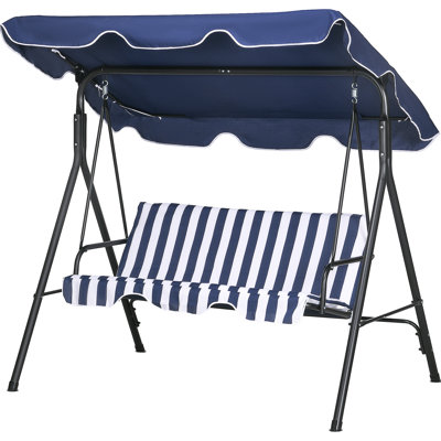 3 Patio Swing Chair, Dark Blue. Removable Cushion. Strong Steel Frame. Adjustable Tilt Canopy For Backyard, Patio. Rejuvenate Yourself. 440 Lbs Weight
