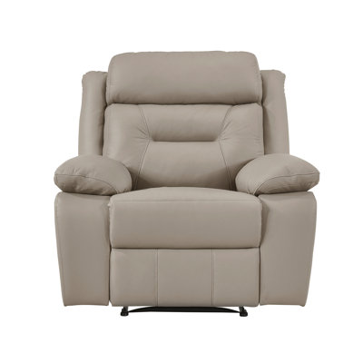 Fauteuil inclinable, contreplaqué, bois massif avec revêtement en cuir, 1 pièce, brun / gris / gris, fauteuil inclinable de cinéma