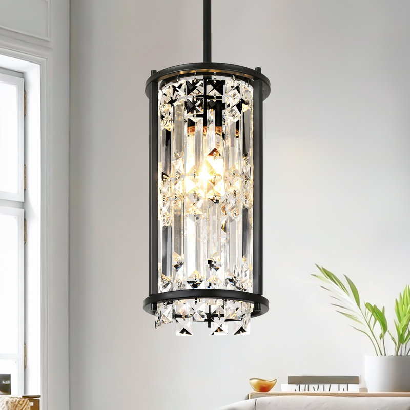 Luminaire suspendu en cristal 1 lumière Levona, Noir mat