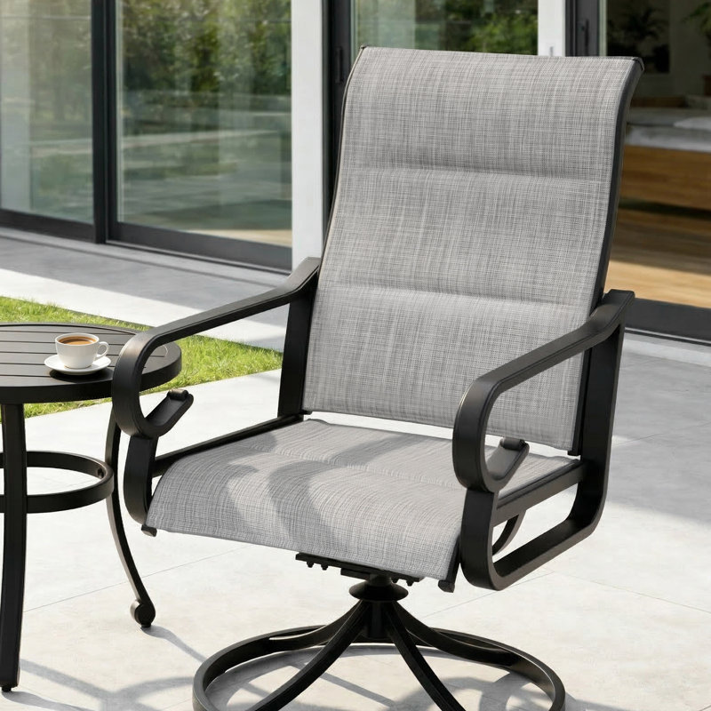 Ensemble bistro 3 pièces avec chaises pivotantes et table d'appoint Textilene, Noir/gris