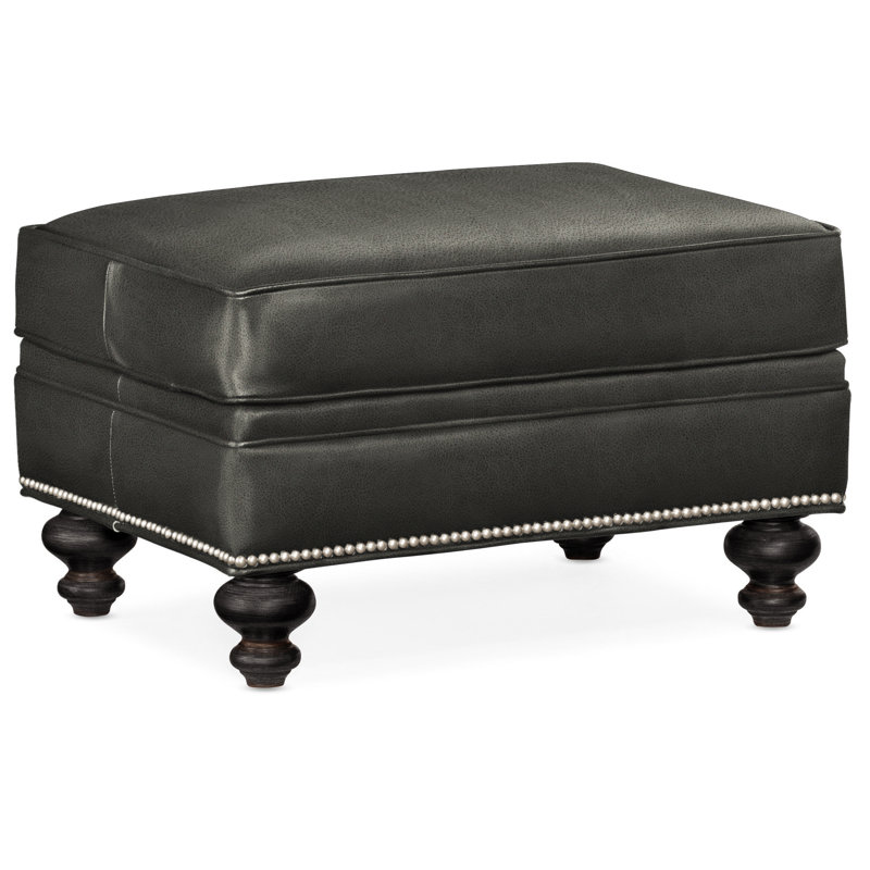 West Ottoman, Anilina Hunter Genuine Leather, Plantation, Pewter