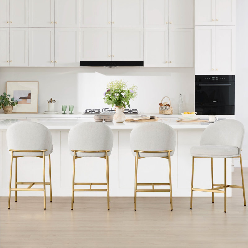 27'' Modern Counter Stools With Metal Frame, Cream Seat/Light Bronze Frame