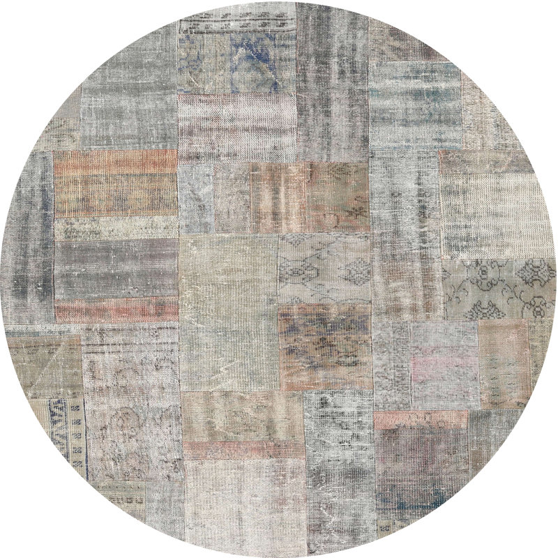 Tapis beige/gris contemporain, Rond 7 pi