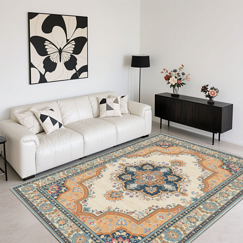 Oriental Flroal Area Rug 5x7 Rugs for Living Room, Soft Low Pile Indoor Outdoor Rugs, Modern Large Soft Indoor Washable Rug, Non Slip Carpet for Bedroom Dining Room Table Home Decor Use