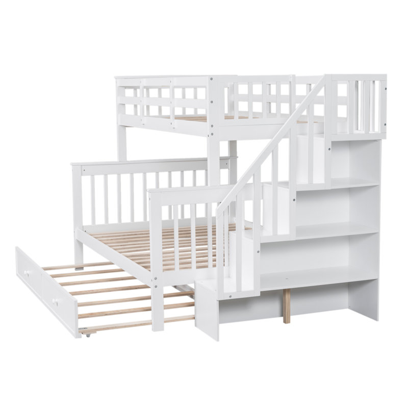 Lit simple superposé simple avec lit gigogne, rangement pour escalier et garde-corps pour des solutions de sommeil sécuritaires et efficaces