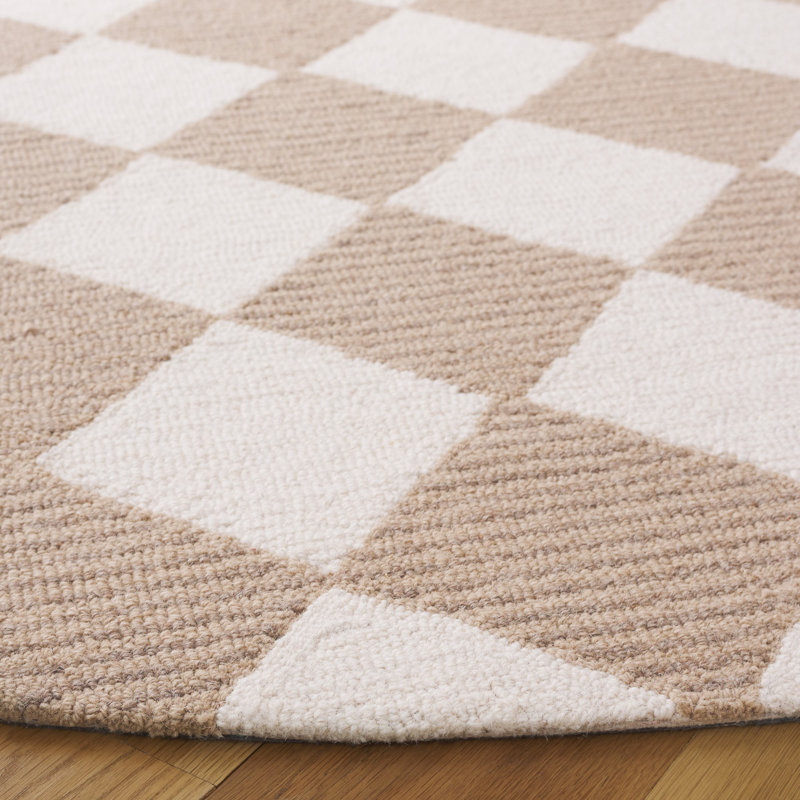 Reauna 300 Hand Tufted Wool/Cotton with Latex Checkered Rug in Beige/Ivory, Round 6'