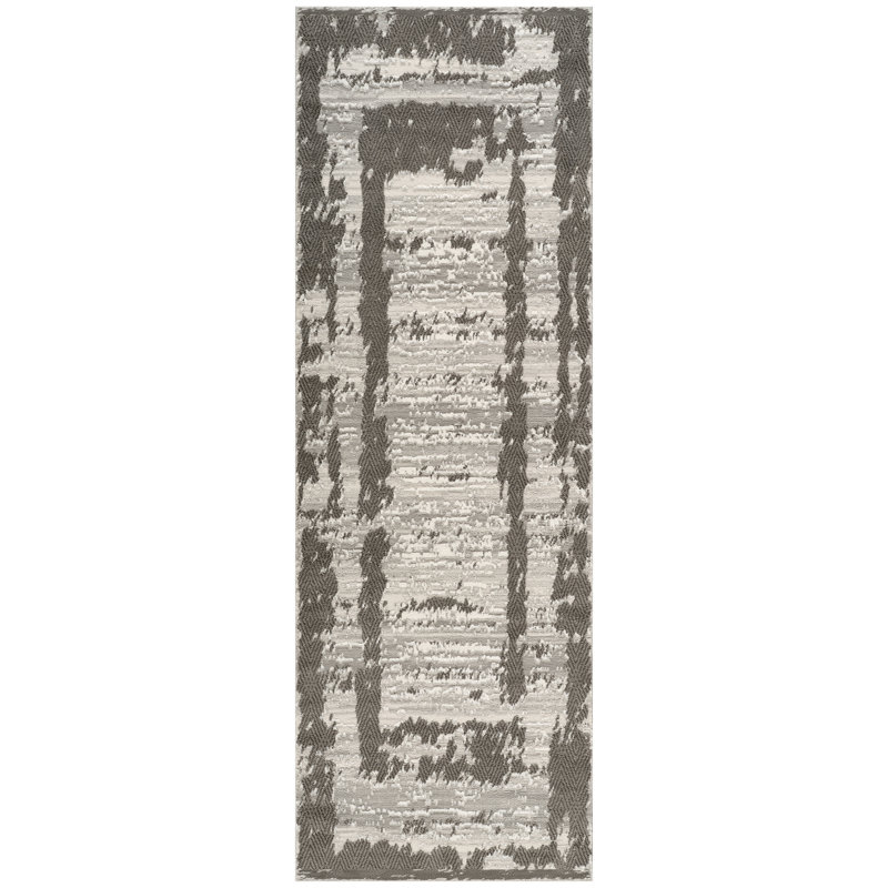 Alison Gray & Ivory Abstract High-Low Modern Rug, Gray/Ivory, 2'7" x 10'0"