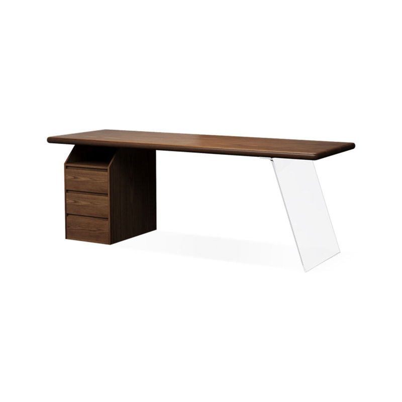 Bureau de direction rectangulaire à 3 tiroirs en bois massif brun noisette avec bureau, H 29,53 po x l 70,87 po x P 23,62 po