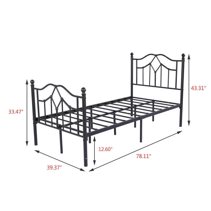 Anary Metal Slat Bed, Black, Twin
